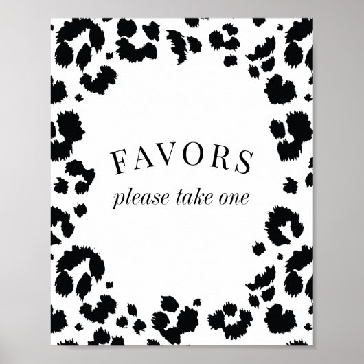 Wild Leopard Black White Favors Sign Poster (Voorkant)