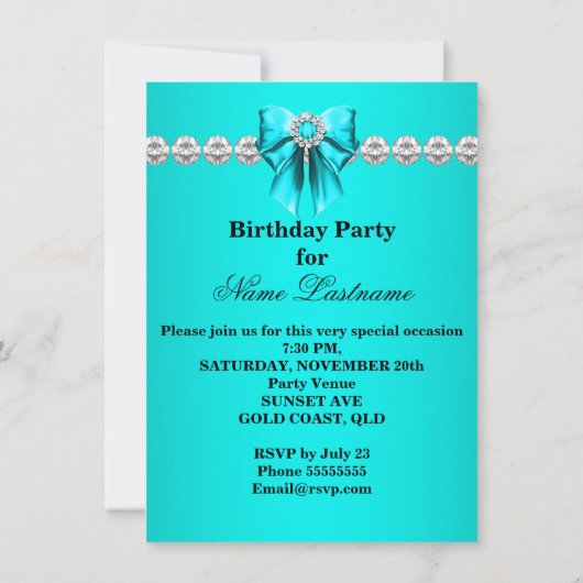 Wild Leopard Blauwgroen Bow Diamonds Partij Kaart (Achterkant)