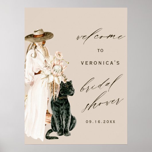 Wild Leopard Boho Lady Vrijgezellenfeest Welkom Poster (Voorkant)