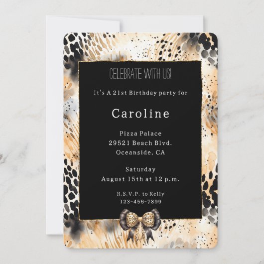 Wild Leopard Bow Animal Print Verjaardag Kaart (Voorkant)