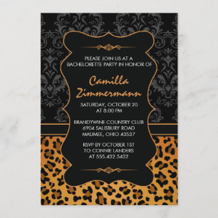 Wild Leopard en Fancy Damask Bachelorette Party Kaart