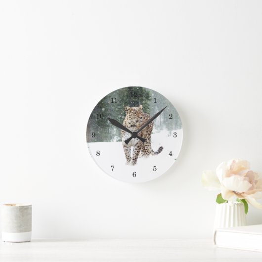 Wild Leopard in sneeuw Ronde Klok (Huis)