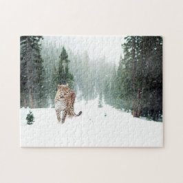 Wild Leopard in Snow Jigzaag Puzzle Legpuzzel