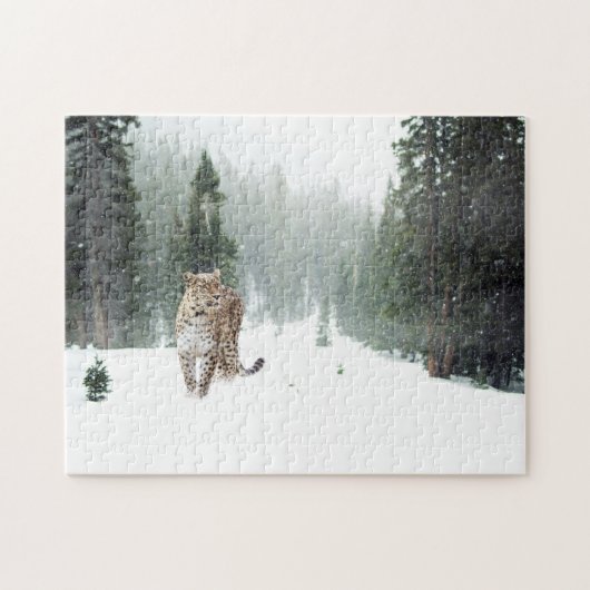 Wild Leopard in Snow Jigzaag Puzzle Legpuzzel (Horizontaal)