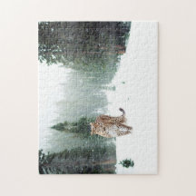 Wild Leopard in Snow Jigzaag Puzzle