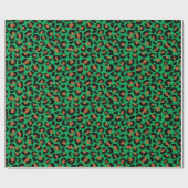Wild Leopard Patroon Kerstcadeau Groen Naadloos Cadeaupapier (Vlak)