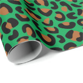 Wild Leopard Patroon Kerstcadeau Groen Naadloos Cadeaupapier (Rol Hoek)