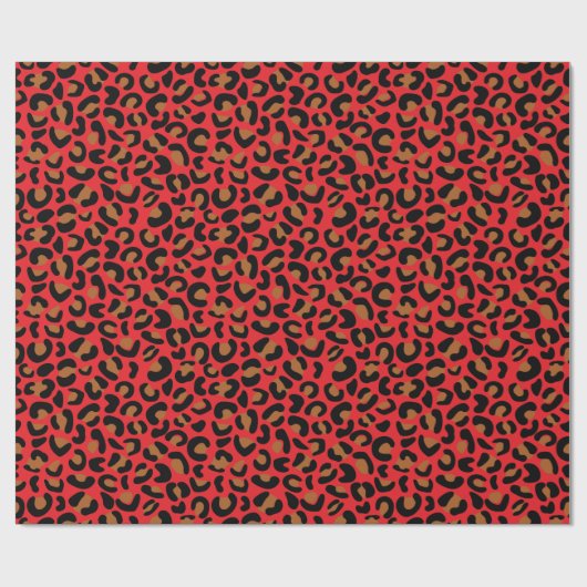 Wild Leopard Pattern Verloving Gift Rood Naadloos Cadeaupapier (Vlak)