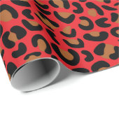 Wild Leopard Pattern Verloving Gift Rood Naadloos Cadeaupapier (Rol Hoek)