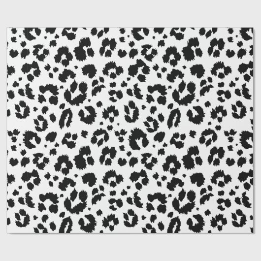 Wild Leopard Print Black White Wrapping Paper Cadeaupapier (Vlak)