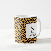Wild Leopard Print Initial Custom Name Mug Koffiemok (Voorkant rechts)
