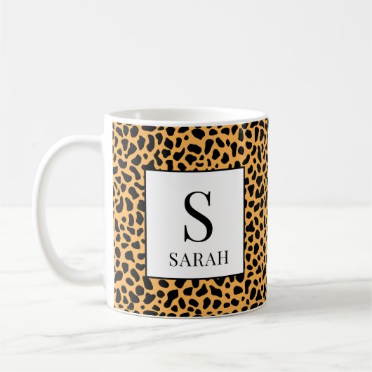 Wild Leopard Print Initial Custom Name Mug Koffiemok (Links)