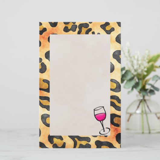 Wild Leopard Spots Patroon met Wijnglas Briefpapier (Staand voorkant)