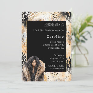 Wild Leopard Vrouw Coat Animal Birthday Kaart