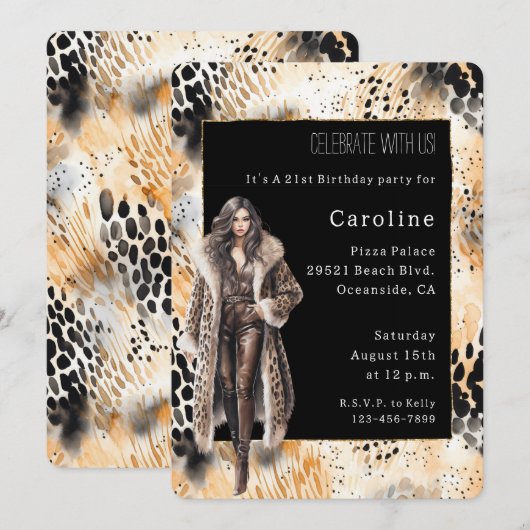 Wild Leopard Vrouw Coat Animal Birthday Kaart (Voorkant / Achterkant)