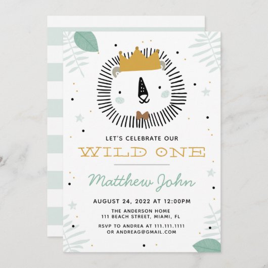 Wild Lion Birthday Party Invitation Kaart (Voorkant / Achterkant)