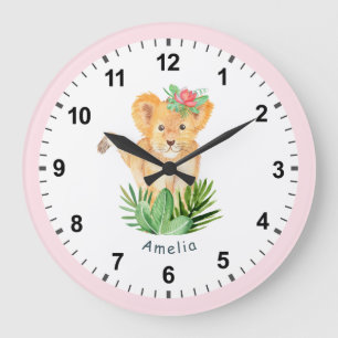 Wild Lion Cub Fun Oerwoud Safari Girl's Room Decor Grote Klok