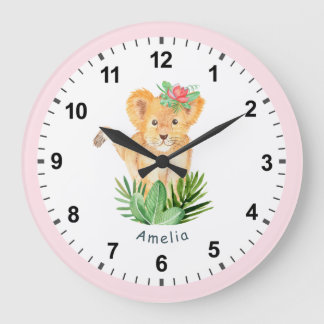 Wild Lion Cub Fun Oerwoud Safari Girl's Room Decor Grote Klok