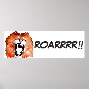 Wild Lion Pop Kunst Stripstijl Roar Script Poster