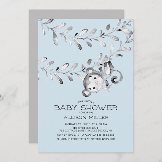Wild Little Monkey baby shower Uitnodiging (Voorkant / Achterkant)
