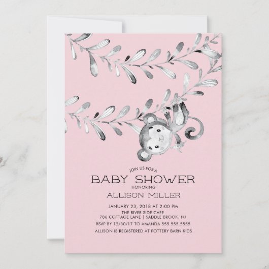Wild Little Monkey Meisjes Baby shower Uitnodiging (Voorkant)