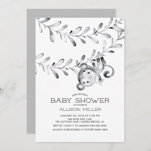Wild Little Monkey Neutral Baby shower Invitation Kaart (Voorkant / Achterkant)