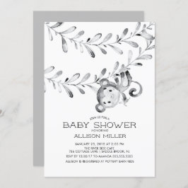 Wild Little Monkey Neutral Baby shower Invitation Kaart
