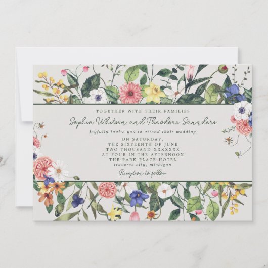 Wild Love Wildflower Boho Huwelijksuitnodiging Kaart (Voorkant)