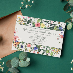 Wild Love Wildflower Boho Huwelijksuitnodiging Kaart