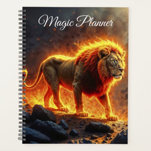 Wild majesteit vuur leeuw krachtige lava roofdier planner (Voorkant)