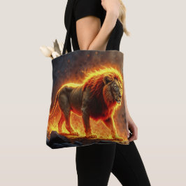 Wild majesteit vuur leeuw krachtige lava roofdier tote bag