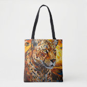 Wild Majesty Cheetah Sunset: Mozaïekkunst Tote Bag (Voorkant)
