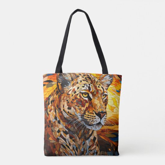 Wild Majesty Cheetah Sunset: Mozaïekkunst Tote Bag (Achterkant)