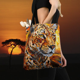 Wild Majesty Cheetah Sunset: Mozaïekkunst Tote Bag