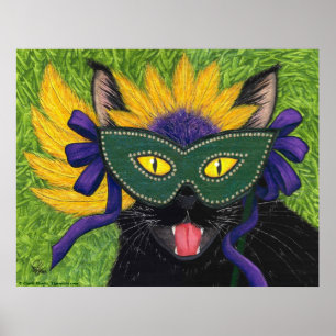 Wild Mardi Gras Cat Party New Orleans Mask Art Pri Poster