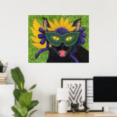 Wild Mardi Gras Cat Party New Orleans Mask Art Pri Poster (Thuiskantoor)