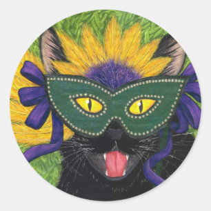 Wild Mardi Gras Kattenfeest New Orleans Masker Art Ronde Sticker