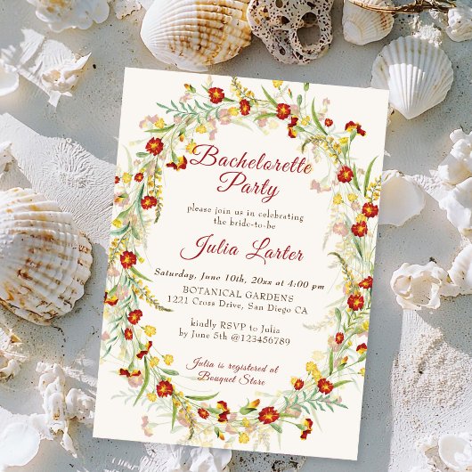 Wild Marigold Bloemen Foliage Bachelorette Party Kaart