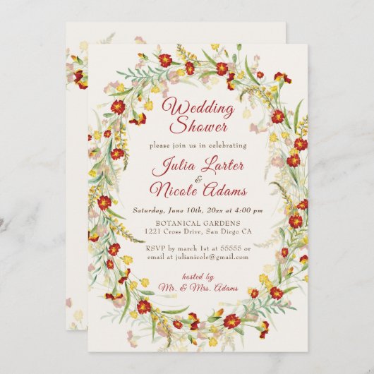 Wild Marigold Bloemen Foliage Trouwdouche Kaart (Voorkant / Achterkant)