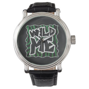 Wild me Green en Black Zebra Pattern Horloge