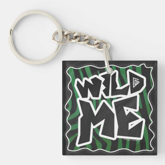Wild me Green en Black Zebra Pattern Sleutelhanger (voorkant)