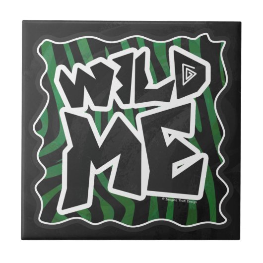 Wild me Green en Black Zebra Pattern Tegeltje (Voorkant)