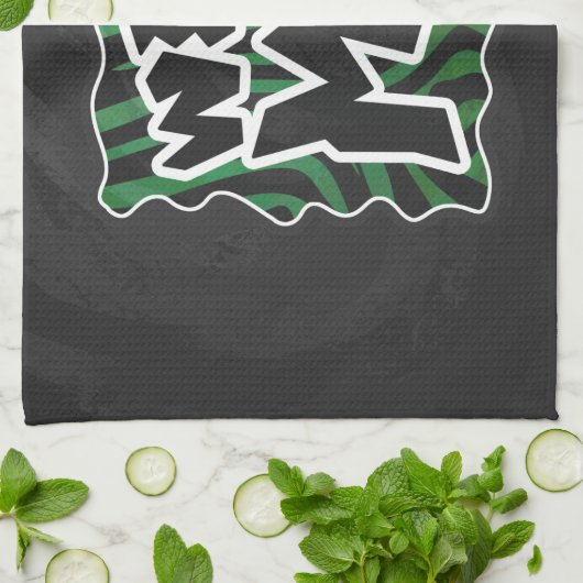 Wild me Green en Black Zebra Pattern Theedoek (Gevouwen)