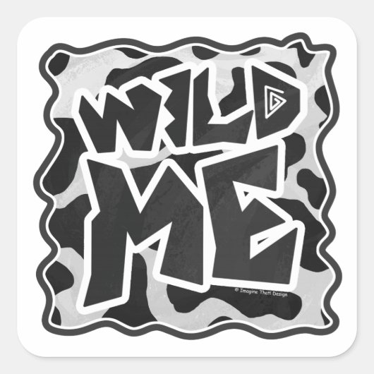 Wild Me Koe Black en White Vierkante Sticker (Voorkant)