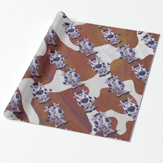 Wild me Koe Brown en White Print Cadeaupapier (Uitgerold)