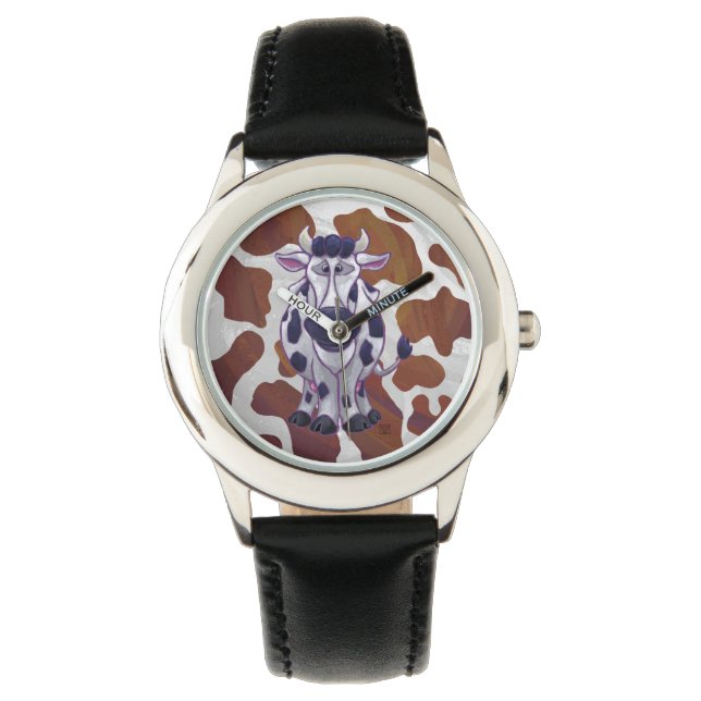 Wild me Koe Brown en White Print Horloge (Voorkant)