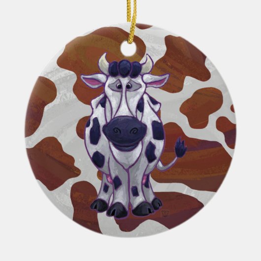 Wild me Koe Brown en White Print Keramisch Ornament (Voorkant)