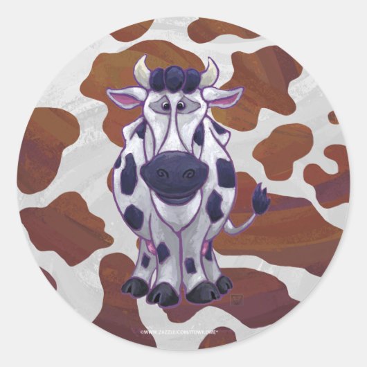 Wild me Koe Brown en White Print Ronde Sticker (Voorkant)