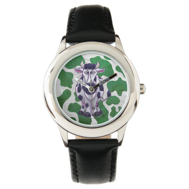 Wild me Koe Groene en Witte Druk Horloge (Voorkant)