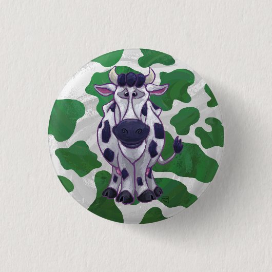Wild me Koe Groene en Witte Druk Ronde Button 3,2 Cm (Voorkant)